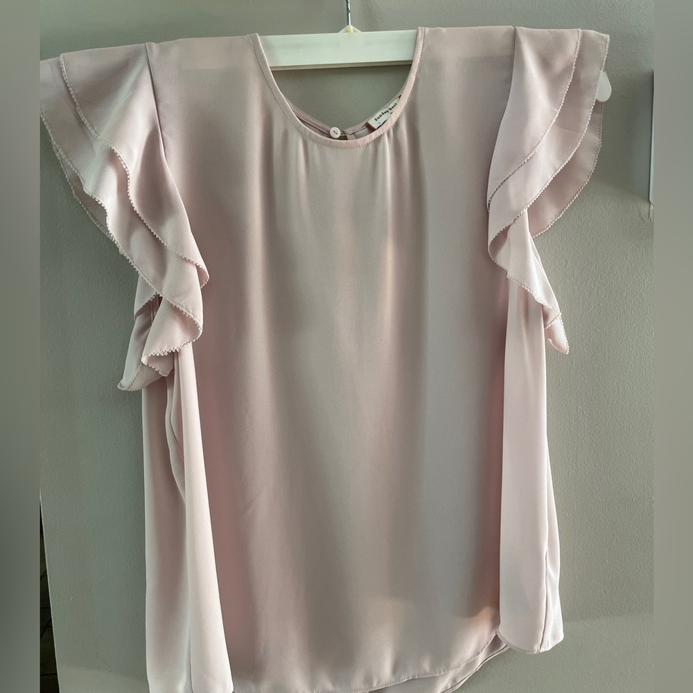 Elegant Pink Ruffle Sleeve Blouse